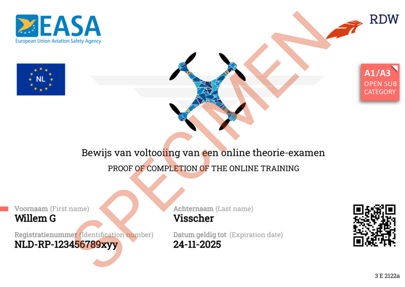 Dronecertificaat voorbeeld